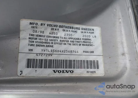 1999 Volvo S70 Glt from USA, damaged, VIN YV1LS56D4X2568744